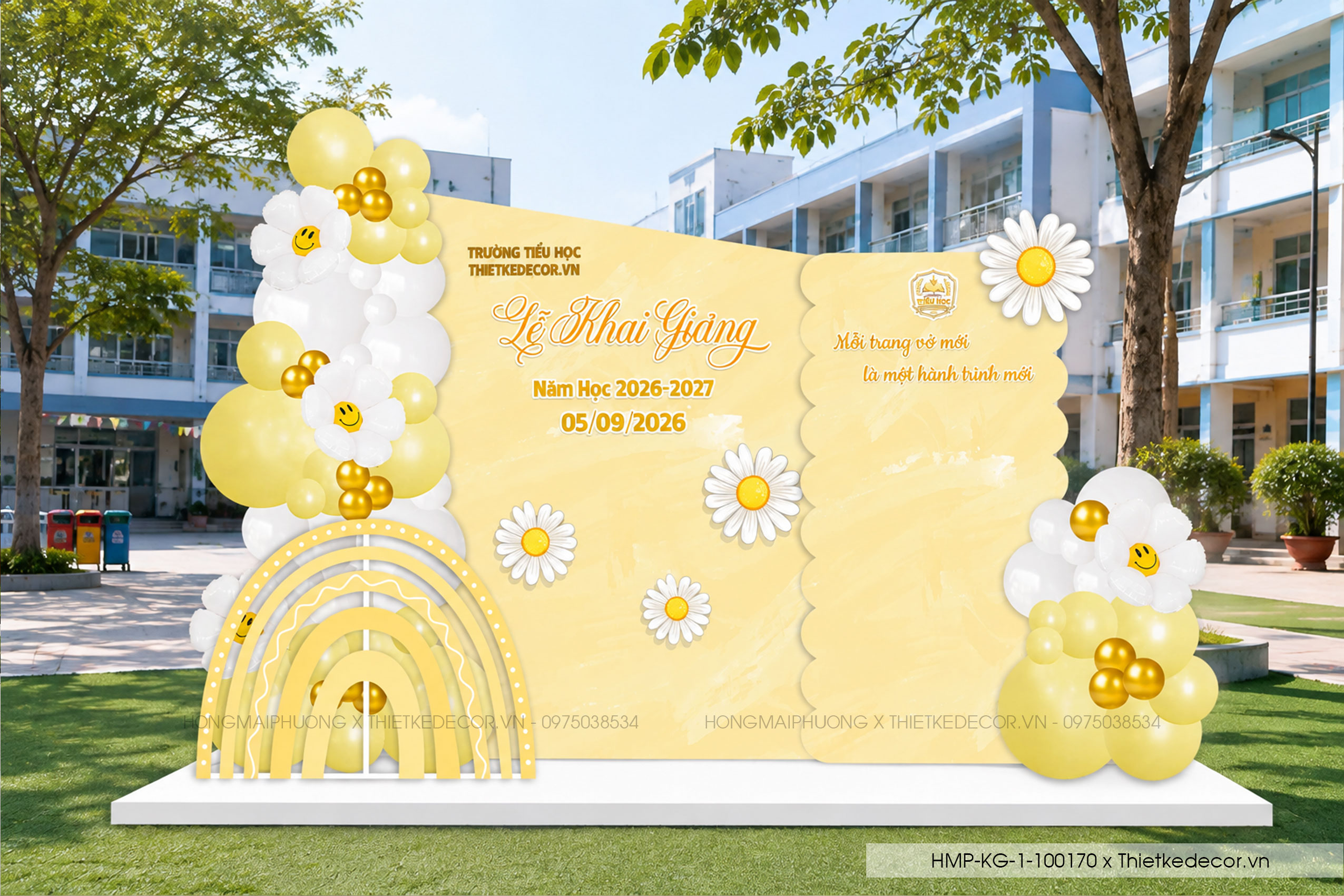 File thiết kế trang trí decor background mừng lễ khai giảng chào mừng năm học mới tone vàng chụp ảnh check in cho trường cấp 1 cấp 2, cổng chào lễ khai giảng trường quốc tế.